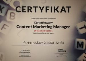 Certyfikat content marketing manager