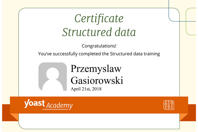 Certyfikat Structured Data dla Przemysława Gąsiorowskiego