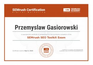 SEMrush toolkit certificate